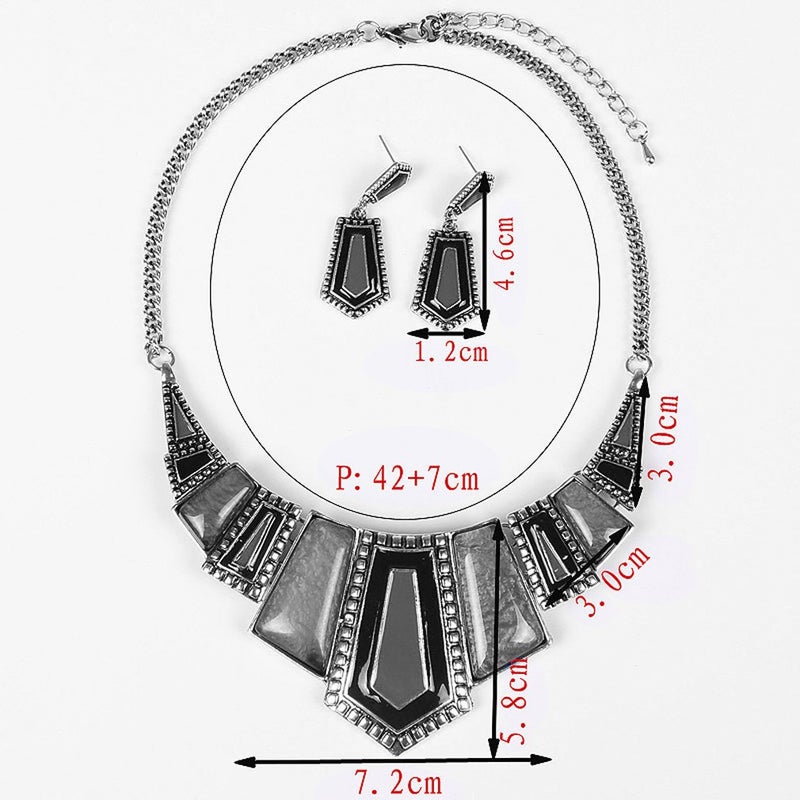 YAZILIND Vintage Ethnic Tibetan Silver Irregular Rhinestone Bib Collar Earrings Necklace Jewelry Set (Red) - Image 5